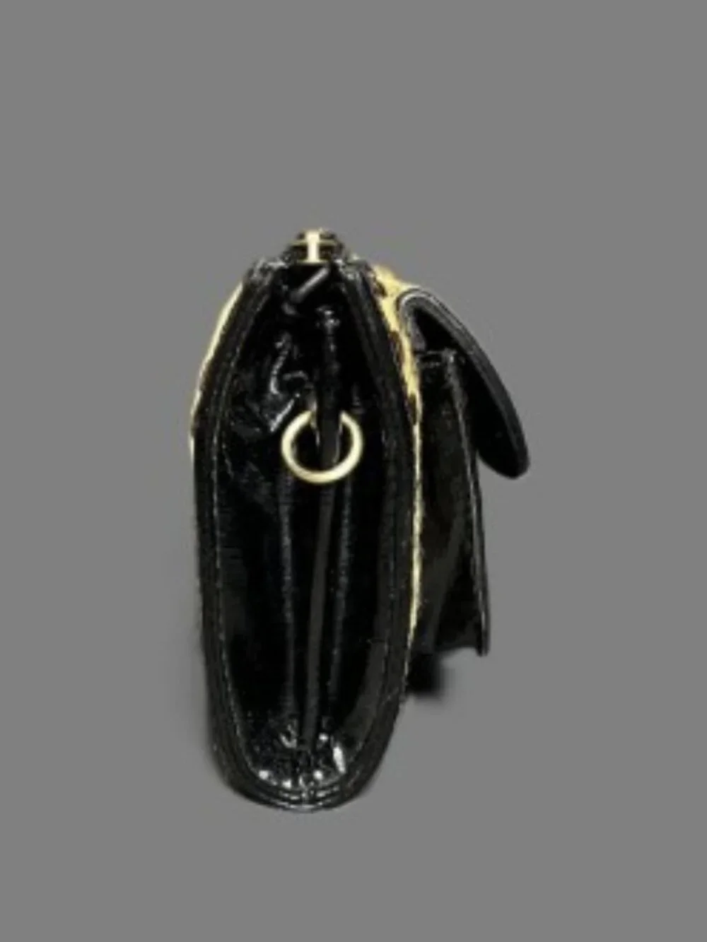 Talbots Leather Leopard Print Calf Hair Wristlet Clutch Wallet Black Patent Trim